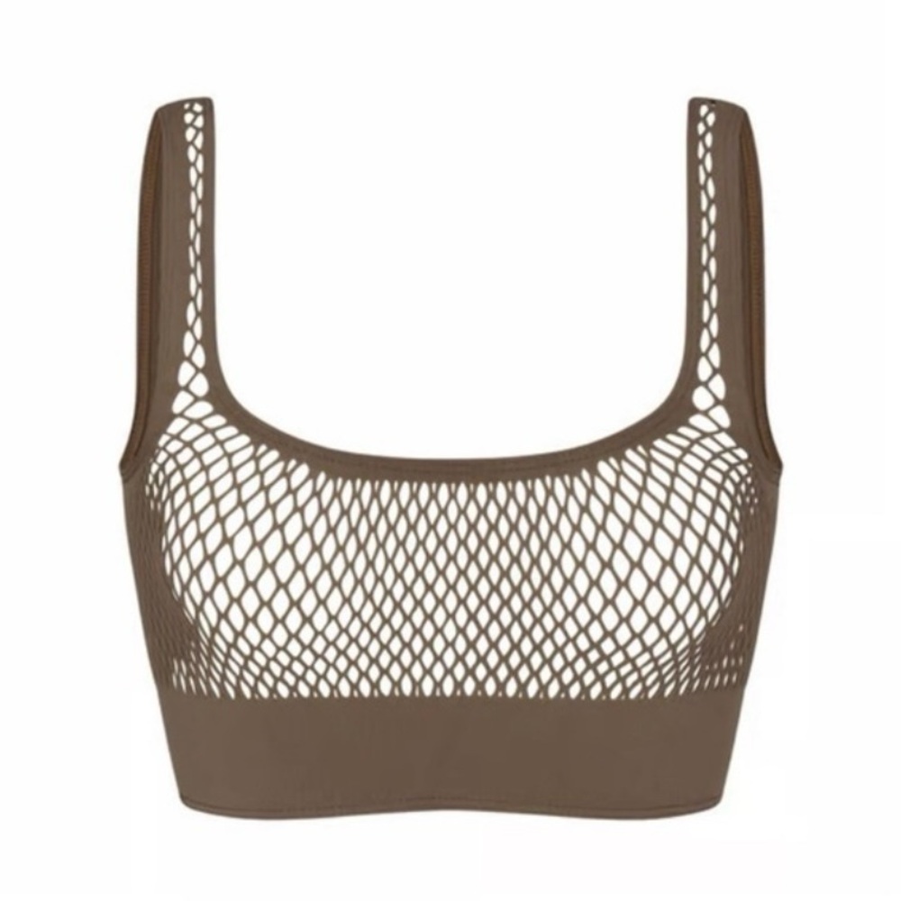 SKIMS Brown Mesh Scoop Neck Bralette